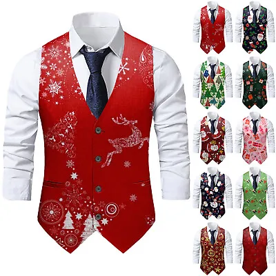 Men's Vest Christmas Waistcoat Xmas Party Vest Festive Fancy Vest Jacket Coats • $19.59