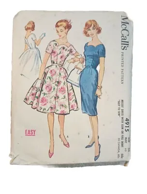Vintage McCall's Pattern Dress Slim Or Full Skirt #4915 Sewing Fashion Design • $22