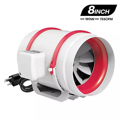 Boshen 8  Duct Ventilation Booster 735CFM Silent Inline Exhaust Fan HVAC Blower  • $52.34