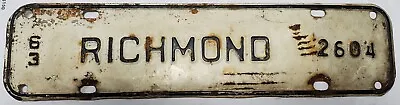 $18.99 • Buy Virginia 1963 CITY Of RICHMOND Virginia License Plate VA 