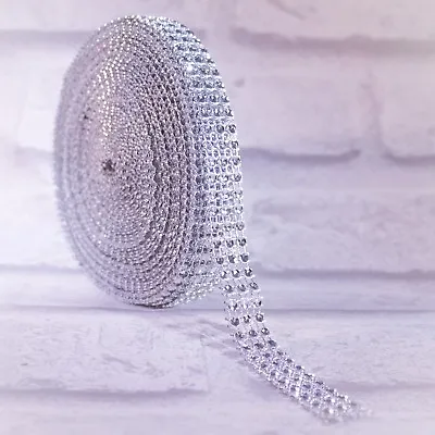 £1.56 • Buy Diamante Effect Silver Ribbon Trim For Cake Bridal Wedding Craft 3 Rows 15mm 