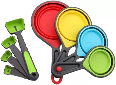 Collapsible Silicone Measuring Cups & Stackable Spoons - 8 Piece Set • $11.95