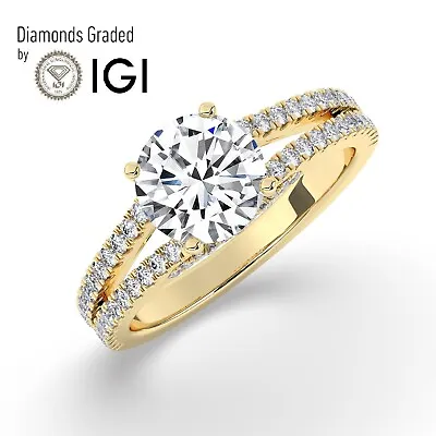 Round Solitaire Hidden Halo 14K Yellow Gold Engagement Ring2.50ctLab-grown IGI • $2198