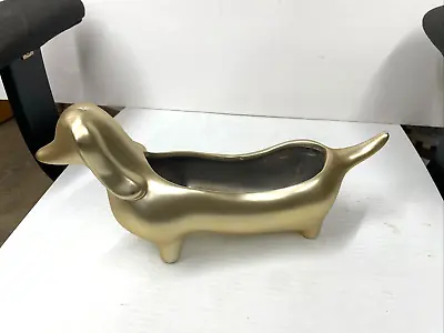 Vintage Metallic Gold Ceramic Dachshund Dog Dish/holder Planter • $24.50