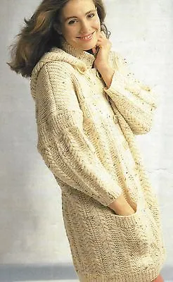 £1.99 • Buy Ladies Aran Duffle Coat Knitting Pattern With Hood Option 30-40  737