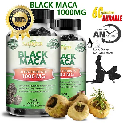 Black Maca Extract 4:1 Strong Natural Testosterone Booster 1000mg 120 Capsules • $10.74