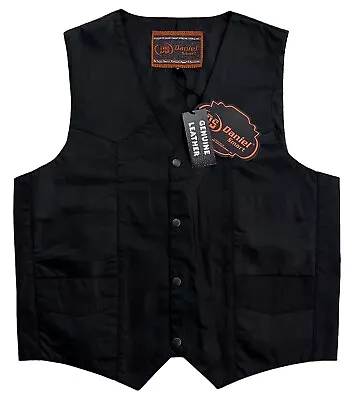 Daniel Smart Black Leather Motorcycle Vest Sleeveless Jacket Mens M • $80