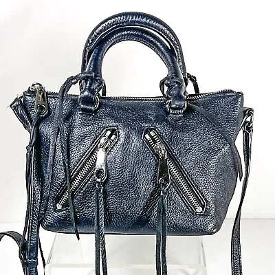 Rebecca Minkoff Handbag Crossbody Mini Motto Black Leather Silver Hrdw 10  X 6  • $29