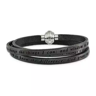 Stainless Steel Lord's Prayer Black Leather Wrap 21 Inch Bracelet 21  • £88.48