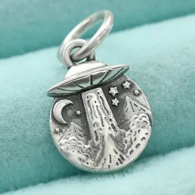 UFO Alien Space Pendant Charm In 925 Sterling Silver Flying Saucer Moon Night • $13.85