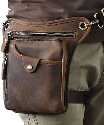 Leather Waist Pack Drop Leg Bag For Men Women Belt Bumbag Multi-Purpose Motorcyc • $44.98