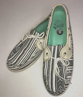 Vans Surf Siders Tribal Aztec Print Womens 8 Tie Boat Beach Shoes • $11.90