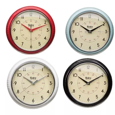 Retro Clock Wall Diner Vintage Home Office Analogue Dining Room Metal Battery 12 • £15.99