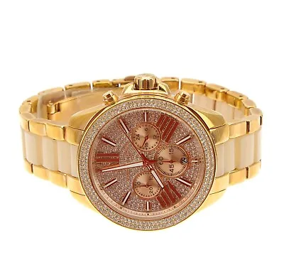 Michael Kors Wren Pave Chronograph Acetate Rose Gold Link Bracelet Watch 1034 • $296.25