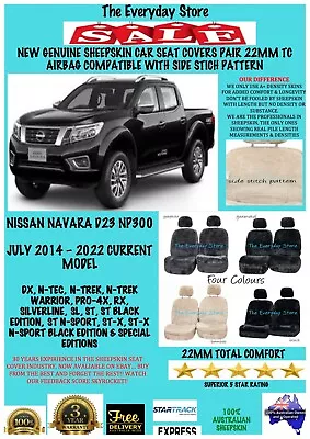 Nissan Navara D23 NP300 14-24 Genuine Sheepskin Car Seat Covers 22MM Airbag Safe • $235