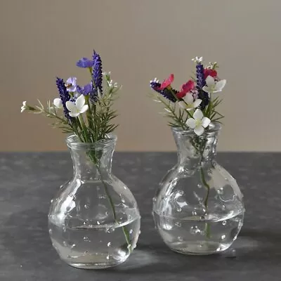 £6.99 • Buy Set Of 2 Small Clear Glass Bottles Dotty Bud Vase Vintage Style 10cm Tall