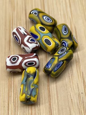 Venetian Millefiori Glass Modern Tube Beads X 7 • $9.99