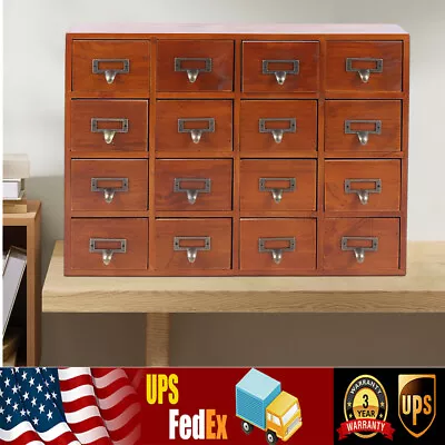 16 Drawers  Vintage Tabletop Library Card Catalog Cabinet Apothecary Storage Box • $63.65