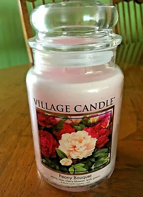 Village Candle 2 Wick Pink Peony Bouquet Scented 26 Oz Large Glass Jar  #21381 • $29