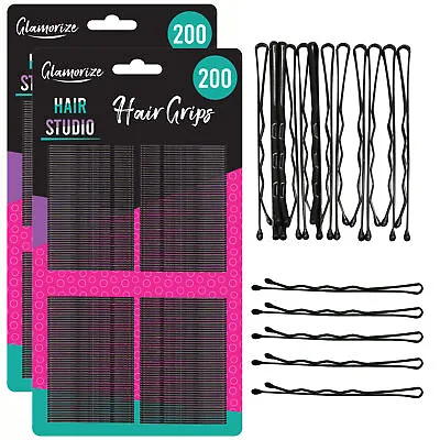 400pk Hair Grips | Black Bobby Pins Waved 4.6cm Styling Clips Slides Kirby Salon • £3.75