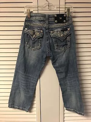 Miss Me Girls Size 12 Light Blue Bermuda Jean Shorts With Paisleys • $25