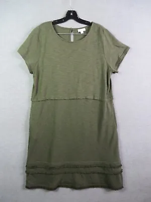J Jill Womens Dress Large Green Dress Short Sleeve Fringe Hem Boho Cottage Core • $19.99