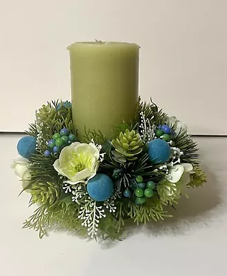 Vintage Hallmark Pillar Candle Holder Plastic Flower Wreath Christmas Decoration • $19