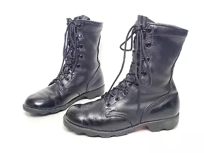 Vintage US 9  Unlined Black Leather Speedlace Military Combat Boot Men's 8.5 W • $129