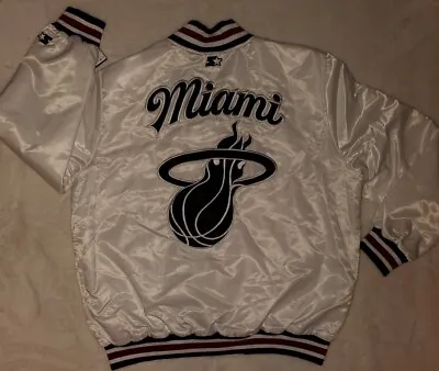 Miami Heat Iconic White Hot Starter Jacket Quilt Lined Full Snap Sz 2XL 🔥🚨 • $240