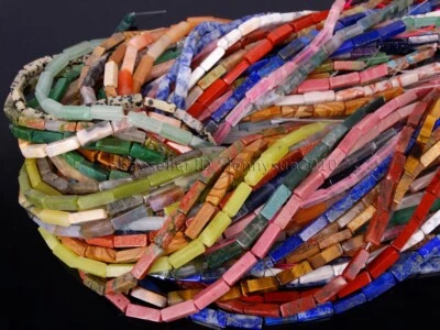 $5.10 • Buy Natural Gemstone 4x13mm Rectangular Bar Loose Spacer Beads 15.5'' Inches Strand