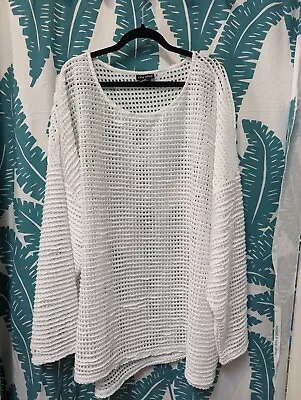 City Chic XXL 24 White Top Jumper Open Knit Stretch 3/4 Sleeves Chunky Mesh • $19