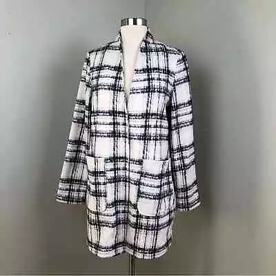 Vero Moda Sold By ASOS Brushed Straight Coat White Black Check Womens Size Small • $19.99