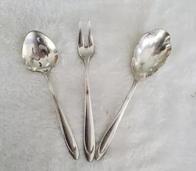 Vtg MERIDEN Silver Plate Set OF 3 Olive  Fork Sugar Sifter Spoon Relish Spoon • $12.31