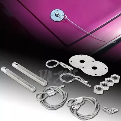 Universal Stainless Steel Racing Appearance Mount Hood Pin Plate Bonnet Lock Kit • $11.50