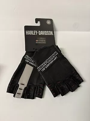 Harley Davidson Mens 120th Anniversary True North Fingerless Leather Gloves L • $44.99