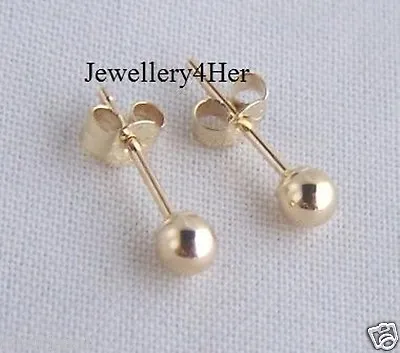 Kids Girls 9ct Gold 3mm Small Plain Round Ball Studs Earrings X'mas GIFT BOX NEW • £15.20