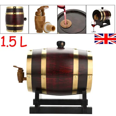 1.5L Vintage Wooden Small Oak Barrel Whiskey Rum Beer Keg Wine Storage Cask UK • £17.92