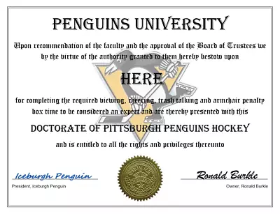 $15 • Buy Pittsburgh Penguins Personalized Fan Certificate Fun Gift Nhl Hockey Puck Stick