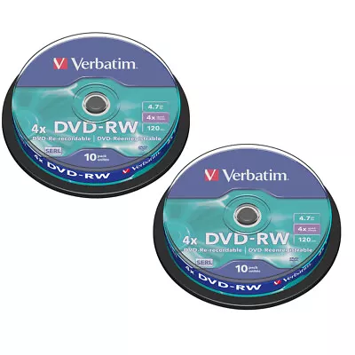 20pc Verbatim DVD-RW 4.7GB 4x Rewritable Blank Disc Data Storage W/Spindle Case • $35.95