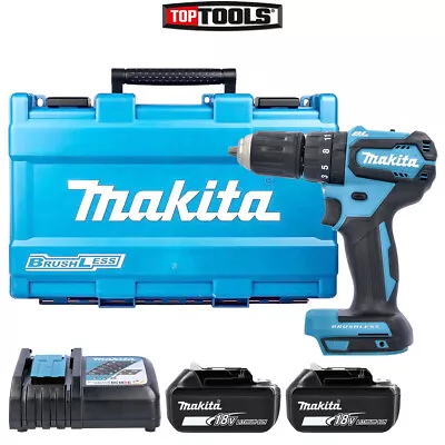 Makita DHP483ZJ 18V LXT Brushless Combi Drill + 2x 3Ah Batteries Charger & Case • £190.94