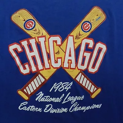 VINTAGE Chicago Cubs Shirt Mens Medium Blue 1984 National League Champs Logo 7 • $19.95