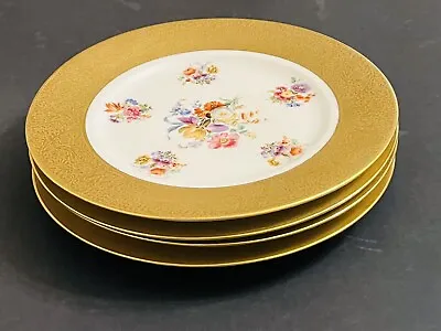 Epiag Royal Czechoslovakia Dinner Plates Floral WIDE Gold Band ( Set Of 4 ) • $40