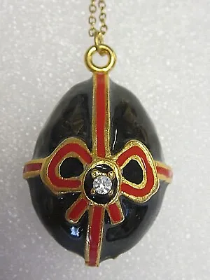 VTG Unsigned Joan Rivers BLACK Enamel & Crystal Rhinestone Faberge Egg Necklace • $12.02