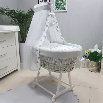 £135.01 • Buy Complete Wicker Moses Basket With Stand Bedding Drape Mattress Sw-14