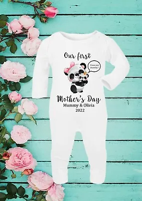 Personalised Our First Mothers Day Baby Vest Gift Cute Mummy Baby Panda 513 • £7.99