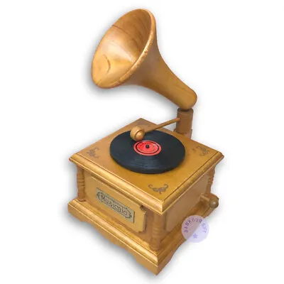 Brown Wooden Gramophone Music Box With Sankyo Musical Movement (60 Tunes Option) • $65.98