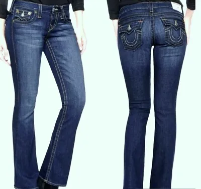 EUC True Religion Women's 29 Becky Bootcut Tall Long Dark Distressed Wash 112790 • $29.99