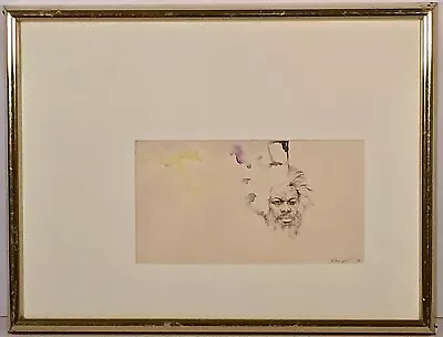 Portrait Of An African American Bearded Man Watercolor Signed Illegibly C.1980 • $795