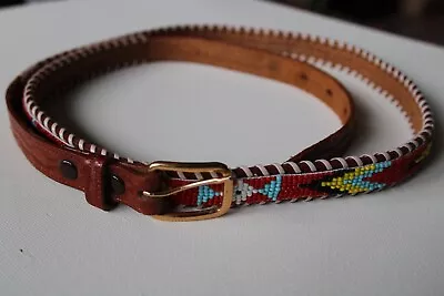 Vintage Leather Indian Beaded Western Style Belt Size 38-42 • $14.50