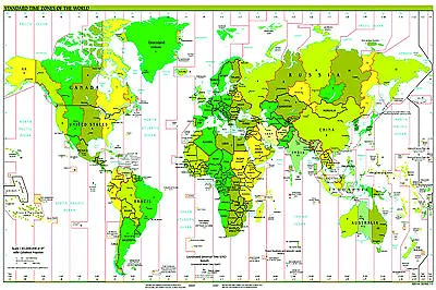 WORLD MAP Standard Time Zones A2 Poster School Chart Political Atlas • £4.99